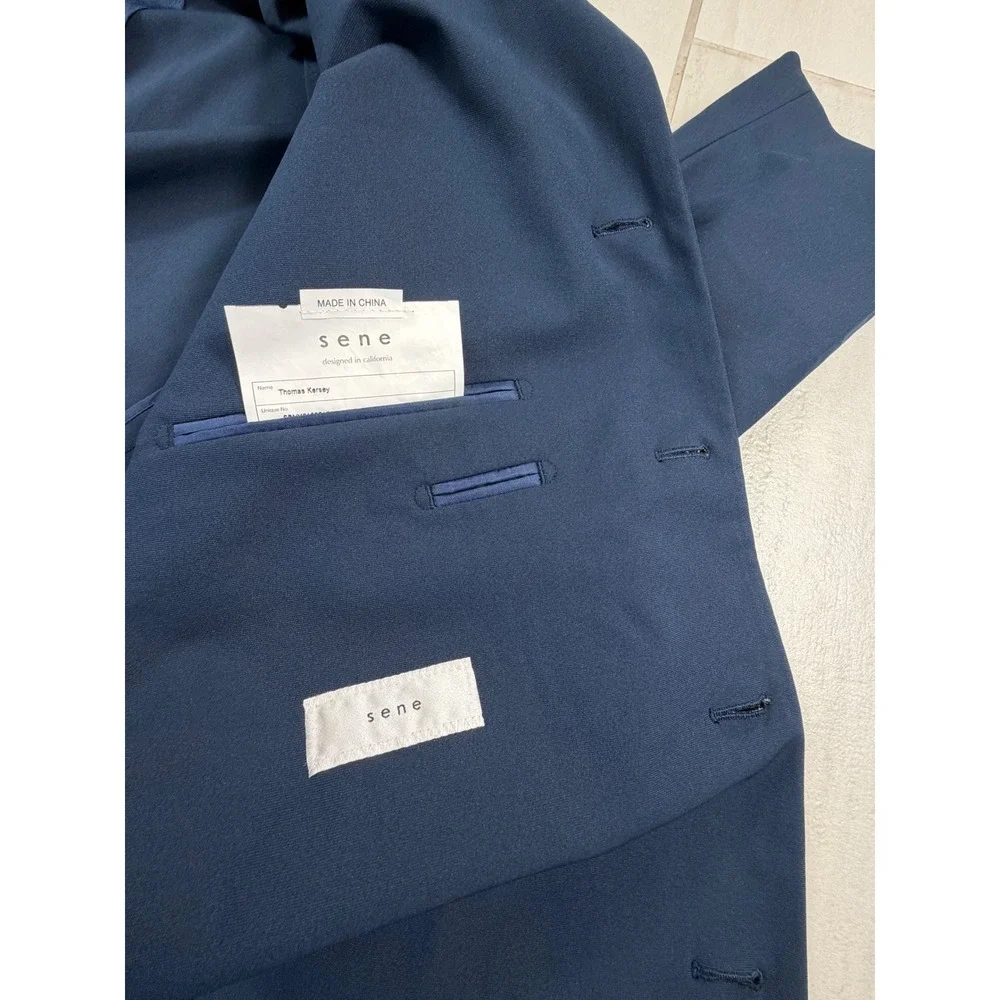 Sene Mens Custom Navy Blue Cotton Chore Coat Blazer Jacket SBNY21030153